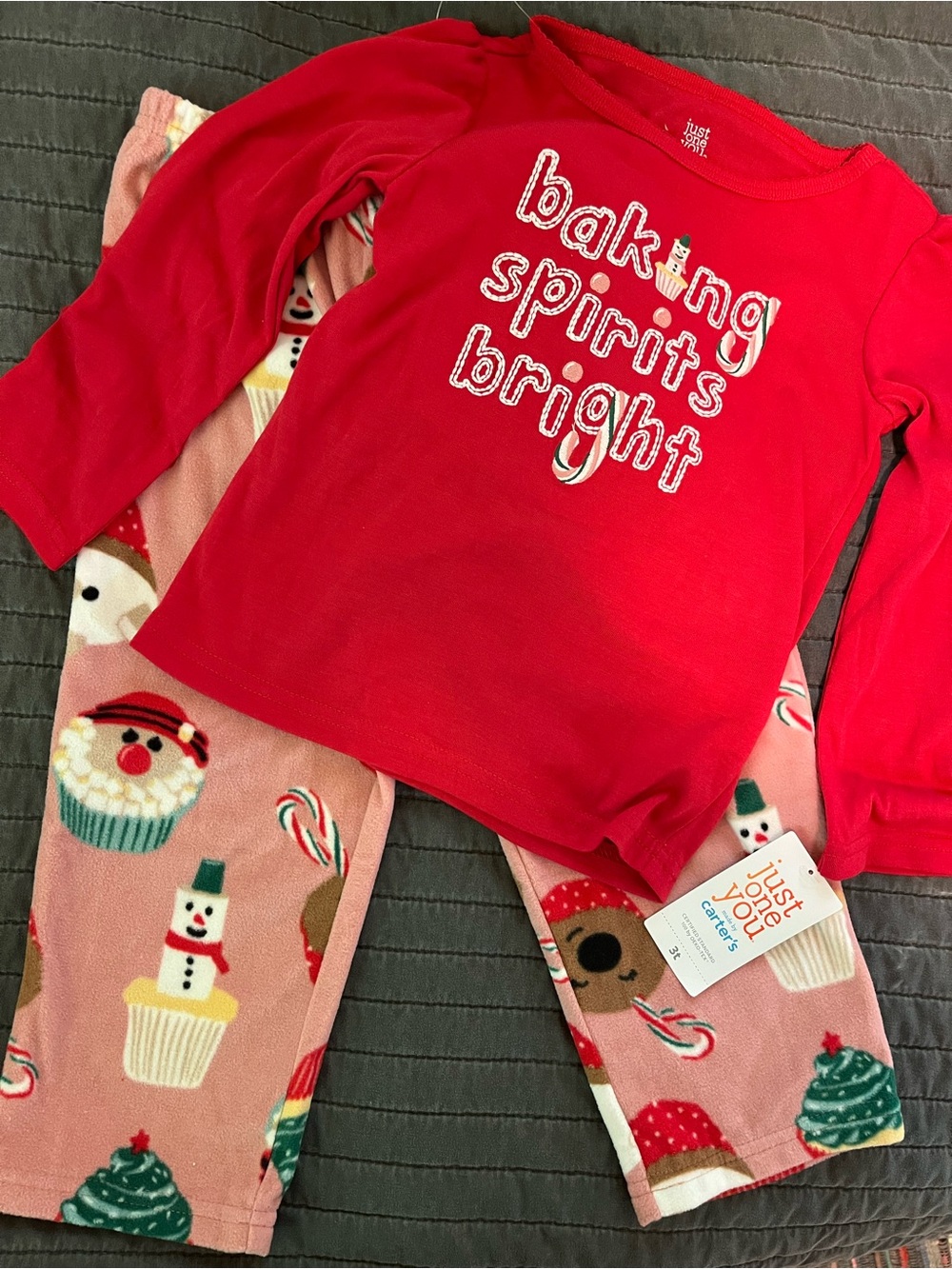 Carter's Red Top with Pink Holiday Cupcake & Snowman Pajama Set